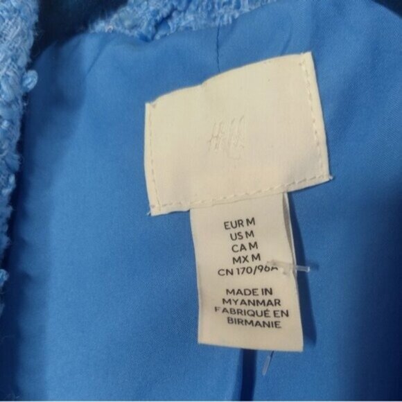 H&M Blue Tweed Double Breasted Bouclé Jacket Long Sleeve M - Picture 6 of 7